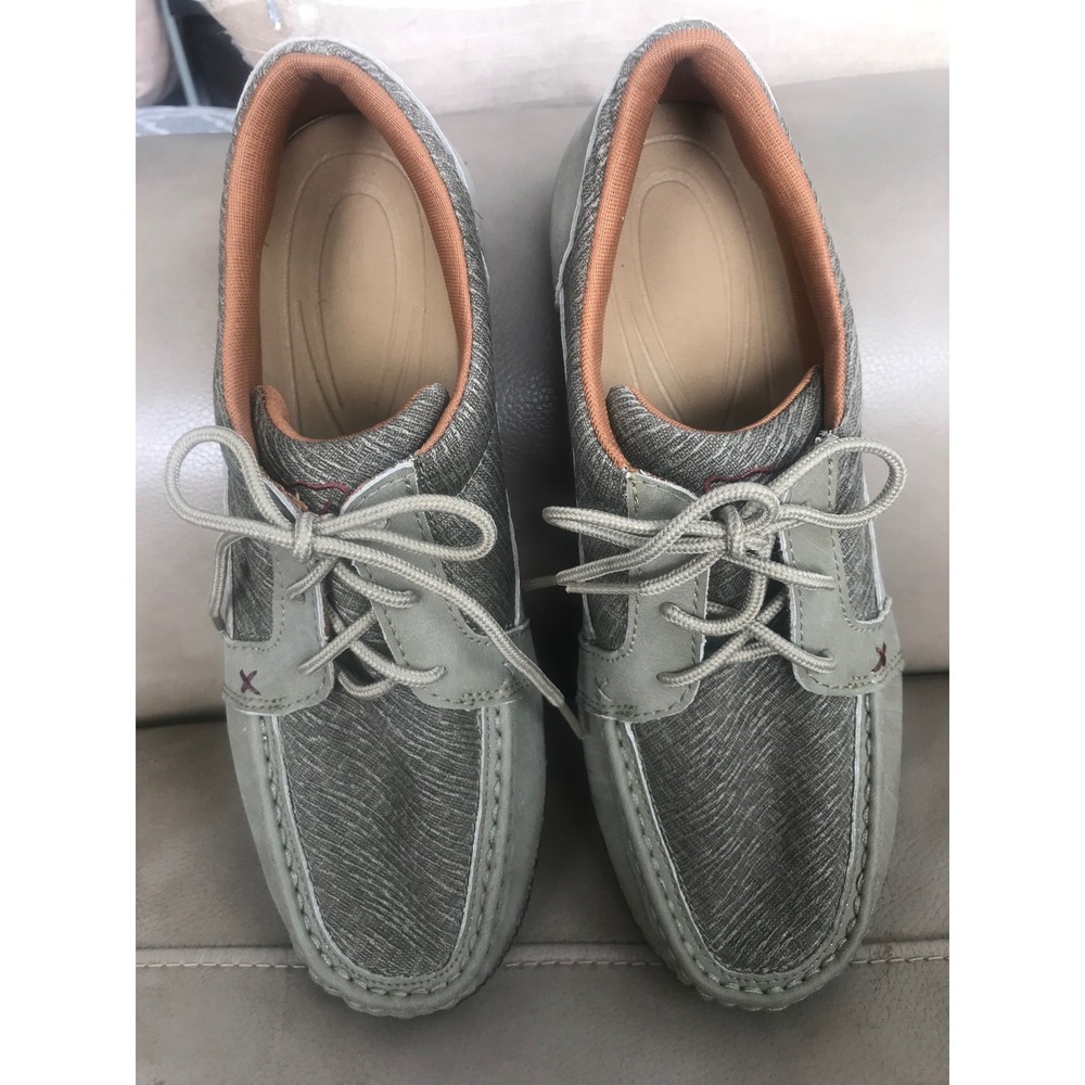 Twisted X Mens MZX0009 Driving Moc Shoes Sage Green Leather Fabric Sz 9 LIKE NEW